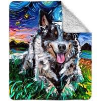 Fleece Sherpa Blanket - Australian Cattle Dog Starry Night Dog