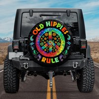 Old Hippies Rule Spare Tire Cover With Or Without Camera Hole, Peace Sign Tire Cover