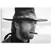 Clint Eastwood, Cigar, Black And White Photography Canvas