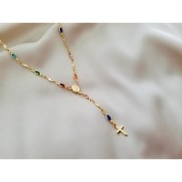 Gold Rosary Necklaces ,18 K Gold Filled Gemstone Rosary