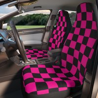 Pink And Black Checkered Car Seat Covers, Pink Checkered Car Seat Covers