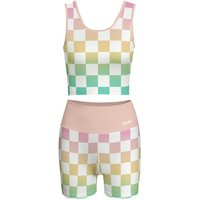 Checked Summer Yoga Set For Women, Pastel Colors Checked Pattern