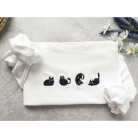 Lovely Black Cat Embroidered Sweatshirt