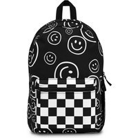 Black Smiley Face & Checkered Backpack