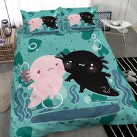 Pink Black Axolotl Handmade Duvet Cover