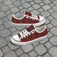 Women's Low Top Sneakers In A Classic Christmas Plaid