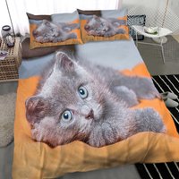 3d Printed Cute Grey Kitten Bedding Set