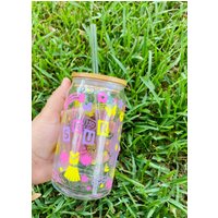 Olivia Rodrigo Sour Album Beer Glass Cup With Bamboo Lid And Glass Straw
