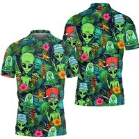Alien Golf Player Tropical Golf Polo Shirt