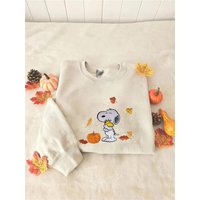 Embroidered Cute Snoopy Sweatshirt, Embroidered Fall Sweatshirt, Autumn Snoopy Sweatshirt