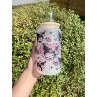 Cute Kuromi Glass Can 16oz | Kuromi Cup | Sanrio Glass Cup | Gift For Her