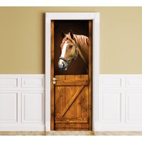 Horse In Stall Self-adhesive Door Cover Sticker