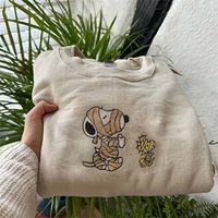 Snoopy Mummy Sweatshirt, Fall Dog Embroidered Sweatshirt