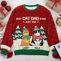 Best Cat Mom & Cat Dad Ever - Personalized Custom Unisex Ugly Christmas Sweatshirt