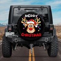 Funny Reindeer Merry Christmas Spare Tire Cover