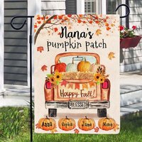 Personalized Nana Pumpkin Patch Flag, Custom Kids Name Pumpkin Garden Flag