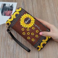 Sunflower Personalized Grandma Nana Leather Wallet, Long Wallet, Leather Wallet