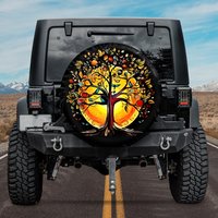 Tree Of Life With Fruit, Birds And Sunset Spare Tire Cover