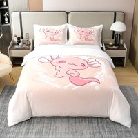 Cartoon Axolotl 100% Cotton Duvet Cover, Cute Ocean Animal Quilt Cover