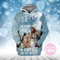 Cat And Jesus Hoodie, Cats 3d Hoodie