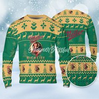 Miller Highlife Ugly Sweater Pine Trees N Reindeer Beer Loves