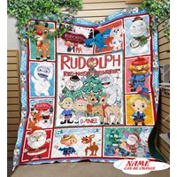 Custom Rudolph The Red Nosed Reindeer Christmas Blanket, Rudolph Xmas Quilt