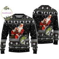 Santa Claus Fishing Sweater, Christmas Fish Sweater