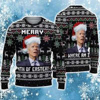 Merry 4th Of Easter Ugly Sweater, Biden President Santa Ugly Christmas Sweater
