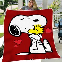 Red Snoopy Hug Woodstock Fleece Blanket