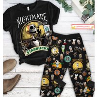 Christmas Starb U C K Pajamas, S.tarbucks Pajamas Set, Skellington Coffee Pajamas, Nightmare Coffee Pyjamas