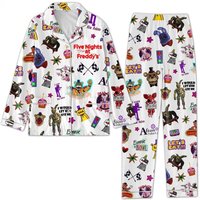 Five Nights Freddy's White Design Pajamas Set, Fnaf Pajamas Set
