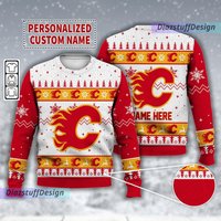 Personalized Calgary Flames Ice Hockey Christmas Ugly Sweater