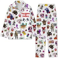 Five Nights Freddy's White Design Pajamas Set, Fnaf Pajamas Set