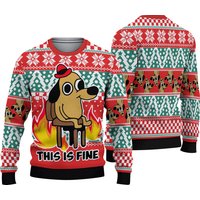 This Is Fine Meme Ugly Christmas Sweater