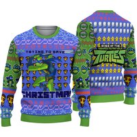 Tmnt Leonardo Trying To Save Christmas Ugly Christmas Sweater