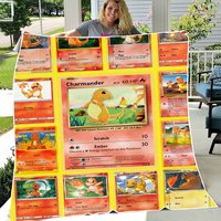 Multi Charmander Card Throws Gift - Pkm Card Collection Fleece Quilts