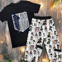 Anime Christmas Pajamas Set, Anime Shirt Pajamas Set, Ao Titan Christmas