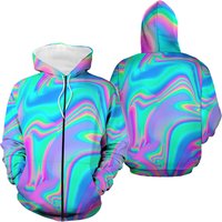 Holographic Pastel Vaporwave Abstract Sherpa Fleece Zip Hoodie