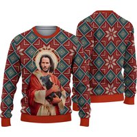 Jesus Keanu Reeves With Dog Christmas Ugly Sweater