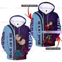 Popeye And Oliver Couple Hoodie, Custom Name And Date Hoodie