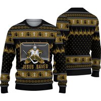 Jesus Saves Hockey Man Christmas Ugly Sweater, Canada Hockey Sweatshirt