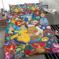 Cartoon Pkm Pika Bedding Set