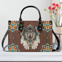 Native American Wolf Leather Bag, Wolf Handbag