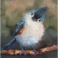Original Custom Tufted Titmouse Bird Oil Painting By Daiga