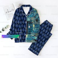 Christmas Doctor Who Pajamas, Police Box Starry Night Art Pajamas Set