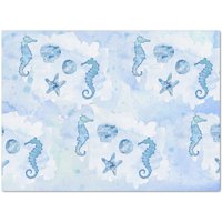 Blue Seahorse Starfish Sea Shells Watercolor Wash Tissue Paper