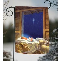 Toland Baby Jesus 12x18 Christmas Manger Birth Nativity Sheep Garden Flag