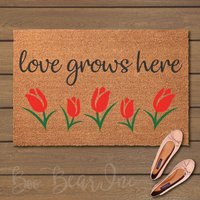 Love Grows Here Doormat - Welcome Mats- Fun Doormats - Spring Door Mat