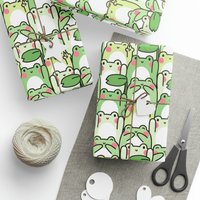 Green Kawaii Frog Gift Wrapping Paper Roll, Cute Gen Z Birthday Wrap Paper For Funny Gift