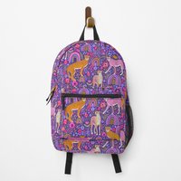 Cheetahs In A Rainbow Garden On Navy Blue Backpack